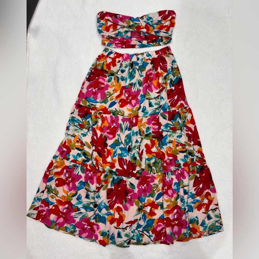 SHEIN Floral Strapless Set - Multicolor